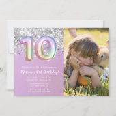 Invitation Photo Rainbow Sparkle 10e anniversaire (Devant)
