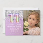 Invitation Photo Rainbow Sparkle 11e anniversaire (Devant)