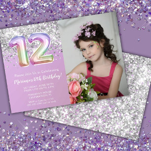 Invitation Photo Rainbow Sparkle 12e anniversaire