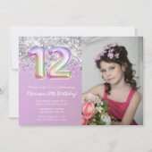 Invitation Photo Rainbow Sparkle 12e anniversaire (Devant)