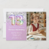 Invitation Photo Rainbow Sparkle 13e anniversaire (Devant)