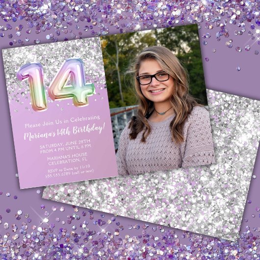 Invitation Photo Rainbow Sparkle 14e anniversaire