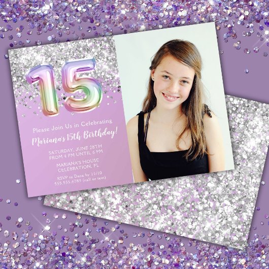 Invitation Photo Rainbow Sparkle 15e anniversaire