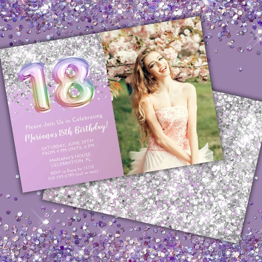 Invitation Photo Rainbow Sparkle 18e anniversaire