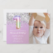 Invitation Photo Rainbow Sparkle 1er anniversaire (Devant)