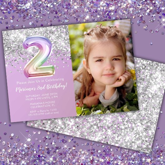 Invitation Photo Rainbow Sparkle 2e anniversaire