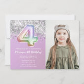 Invitation Photo Rainbow Sparkle 4e anniversaire (Devant)