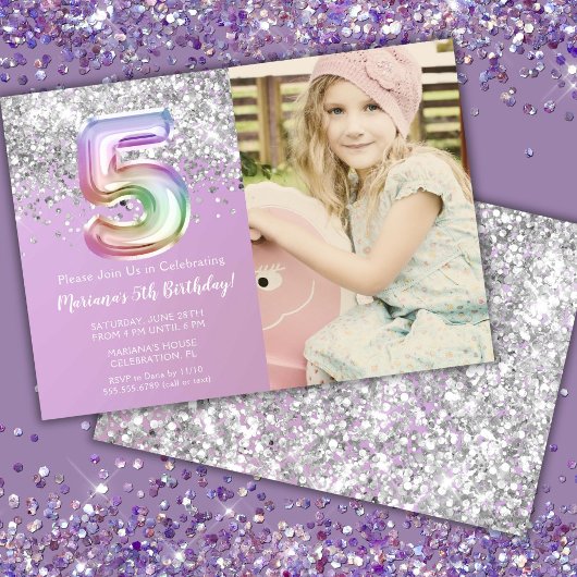Invitation Photo Rainbow Sparkle 5e anniversaire
