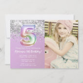 Invitation Photo Rainbow Sparkle 5e anniversaire (Devant)