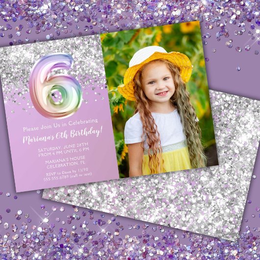 Invitation Photo Rainbow Sparkle 6e anniversaire