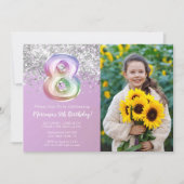 Invitation Photo Rainbow Sparkle 8e anniversaire (Devant)