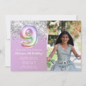 Invitation Photo Rainbow Sparkle 9e anniversaire (Devant)