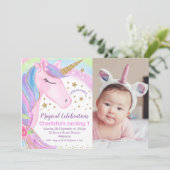 Invitation Photo Rainbow Stars Unicorn Anniversaire Invitatio (Debout devant)