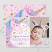 Invitation Photo Rainbow Stars Unicorn Anniversaire Invitatio (Devant / Derrière)