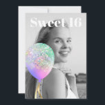 Invitation *~* PHOTO - Rainbow Sweet 16 Balloon AP29 Annivers<br><div class="desc">(rechercher AP29 pour des designs similaires sur différents produits)(Cette conception peut être facilement adaptée à N'IMPORTE QUEL ÂGE ou ÉVÉNEMENT )) Rejoignez si vous avez besoin d'aide. *~* Energy Enhanced SWEET 16 Anniversaire Invitation. Modifier / Modifier le texte et la PHOTO de la douce fille d'anniversaire 16. Abstrait Artsy Girly...</div>