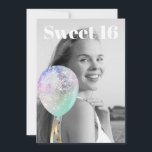 Invitation * Photo Rainbow Sweet 16 Balloon AP29 Anniversaire<br><div class="desc">(rechercher AP29 pour des designs similaires sur différents produits) (Cette conception peut être facilement adaptée à N'IMPORTE QUEL ÂGE ou ÉVÉNEMENT )) Rejoignez si vous avez besoin d'aide. *~* Energy Enhanced SWEET 16 Anniversaire Invitation. Modifier / Modifier le texte et la photo de la douce fille d'anniversaire 16. Abstrait Artsy...</div>