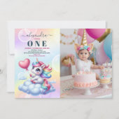 Invitation Photo Rainbow Unicorn Gold Parties scintillant 1er (Devant)