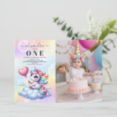 Invitation Photo Rainbow Unicorn Gold Parties scintillant 1er (Debout devant)
