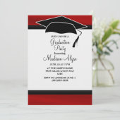 Invitation Photo Red Black Graduation Cap Party (Debout devant)