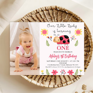 Invitation Photo Red Black Little Ladybug 1er anniversaire