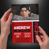 Invitation Photo Red & Black Modern Graduation