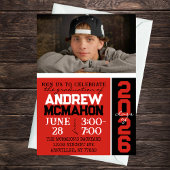 Invitation Photo Red & Black Modern Graduation