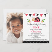 Invitation Photo Red Black Pois Ladybug 1er anniversaire (Devant)