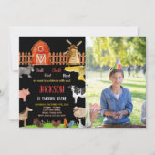 Invitation Photo Red Black Red Farm Animaux Anniversaire (Devant)