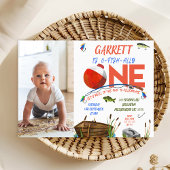 Invitation Photo Red Blue Bateau Ofish Un 1er anniversaire