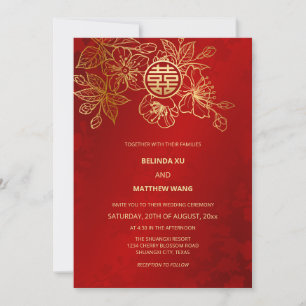 Invitation Photo Red Gold Mariage chinois