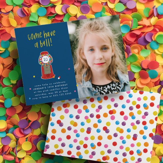 Invitation Photo Red Gumball Machine Candy Buble Gum Party