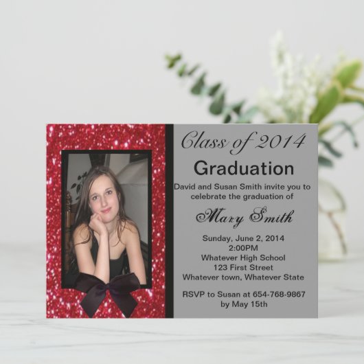 Invitation Photo Red Parties scintillant Graduation Invitatio (Debout devant)