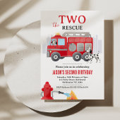 Invitation Photo Red Two The Rescue Fire Engine 2nd Birthday
