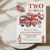 Invitation Photo Red Two The Rescue Fire Truck Birthday