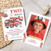 Invitation Photo Red Two The Rescue Fire Truck Birthday