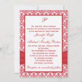 Invitation photo Red & White Damask & Hearts (Dos)