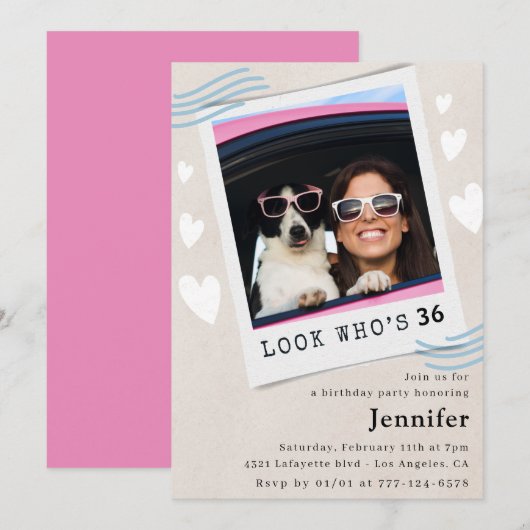 Invitation Photo Regardez qui fête ses 36 ans (Devant / Derrière)