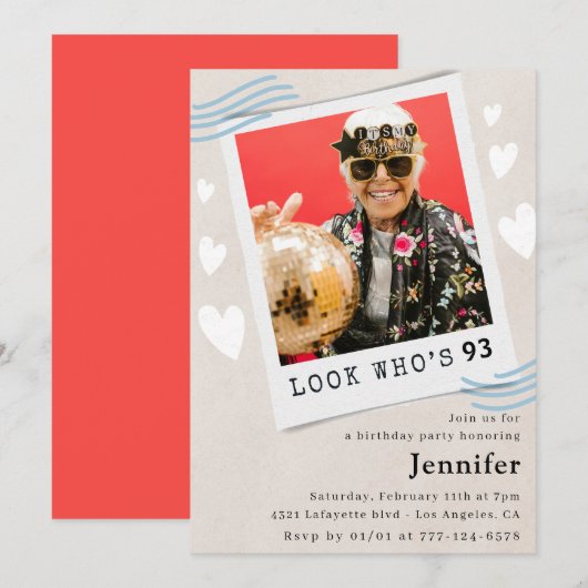 Invitation Photo Regardez qui fête son 93e anniversaire Invit (Devant / Derrière)