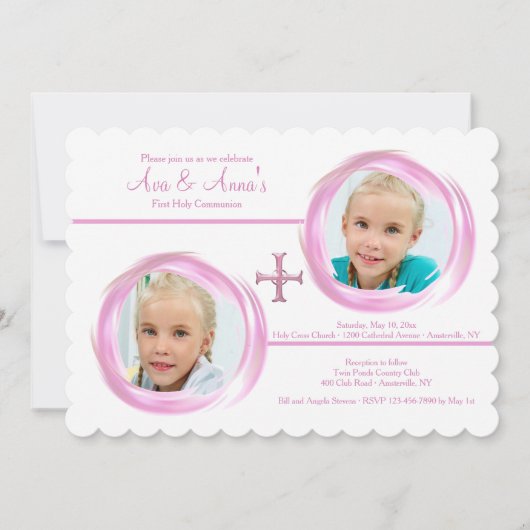 Invitation photo religieuse de Twin Girls (Devant)