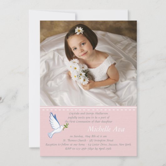 Invitation photo religieuse Dove Pink (Devant)