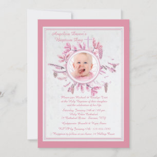 Invitation photo religieuse hiver chic rose
