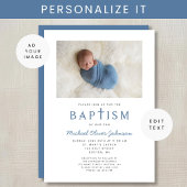 Invitation Photo Religieux Croix Bleue Boy Baptême