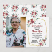 Invitation Photo Retirement Flower Red Cream Gold Winter (Devant / Derrière)