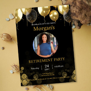 Invitation Photo Retraite Party Gold Balloon Enregistrer la d