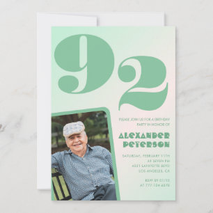 Invitation Photo rétro à dégradé vert pour les 92 ans d'un ho