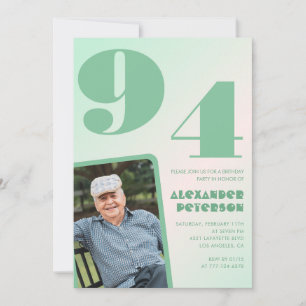 Invitation Photo rétro à dégradé vert pour les 94 ans d'un ho