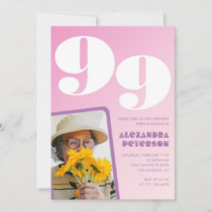 Invitation Photo Rétro Anniversaire Rose 99 ans