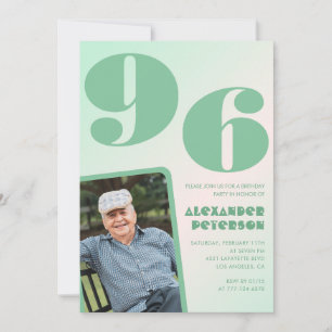 Invitation Photo rétro dégradé vert homme 96e anniversaire 