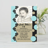 Invitation Photo Retro Dot Anniversaire (Debout devant)