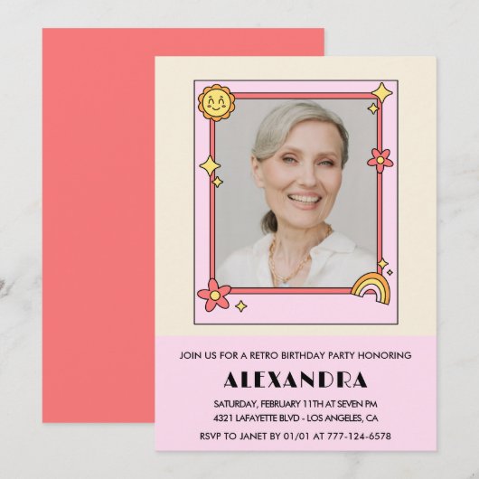 Invitation Photo rétro funky des années 70 pour 73e anniversa (Devant / Derrière)